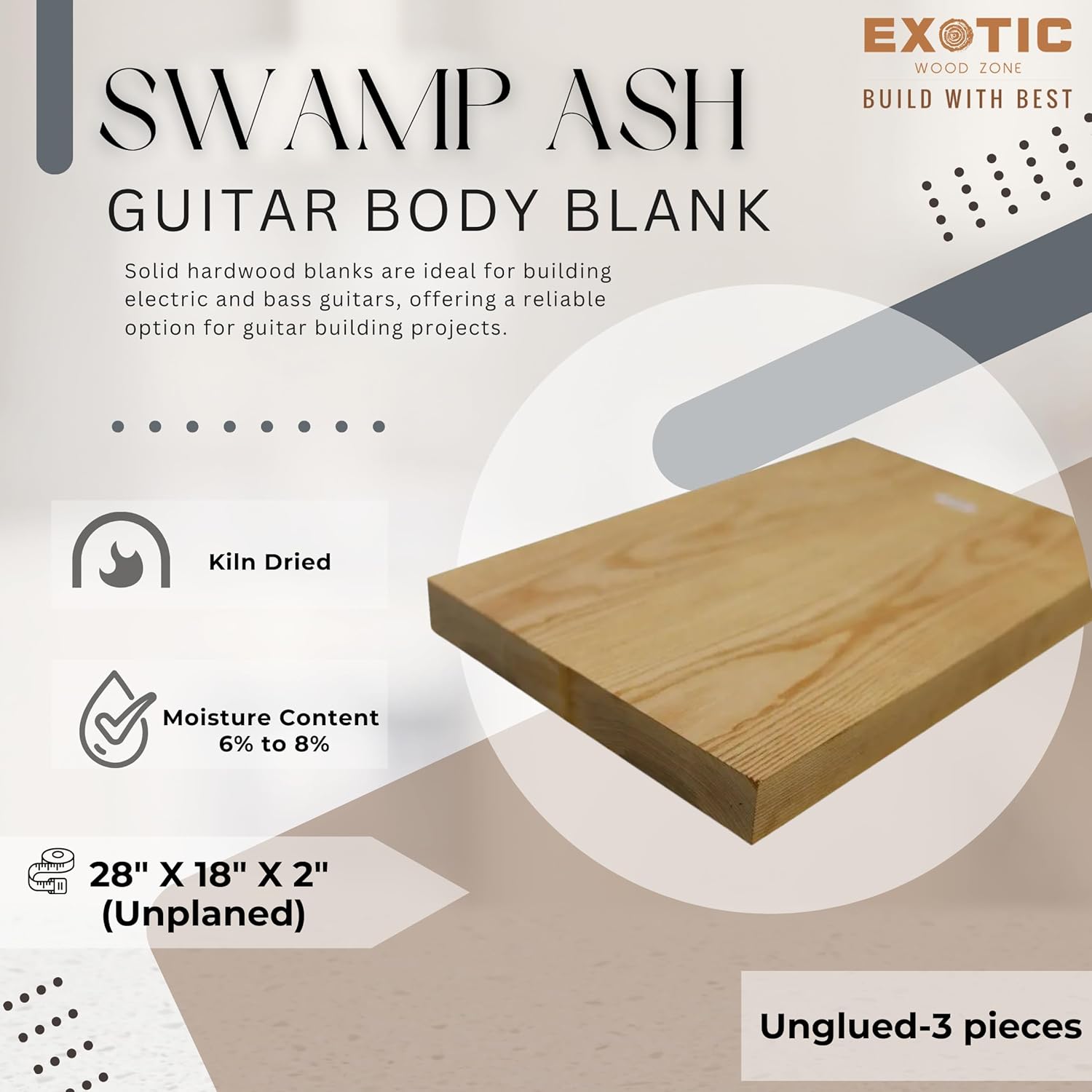 Exotic Wood Zone | Swamp Ash Explorer Electric/Bass Musical Wood Body Blanks | Guitar Luthier Tonewood Suppliers | Unglued Unplaned - 28