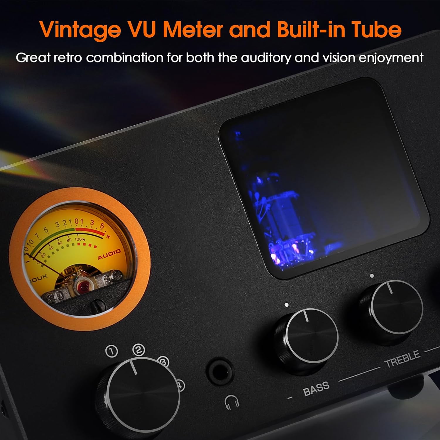 ​Douk Audio Vacuum Tube Preamp: Headphone Amp with VU Meter, 4-Way RCA Selector Switch Box, Preamplifier with Tone Control for​ Receivers, Amplifiers, Speakers, 16-600Ω Headphones (TUBE-T5C)