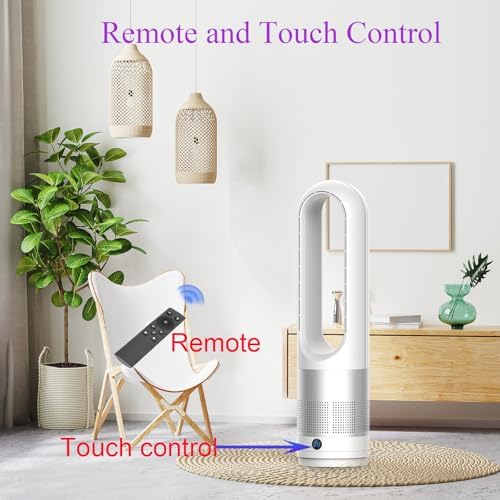 Bladeless Heater and Fan Combo, 1400 Watt Electric Heater and 40 Watt Cooling Fan, 80° Oscillation, All the Season Use, Remote and Touch Control, Office Room, Bedroom Indoor Use, Silver White
