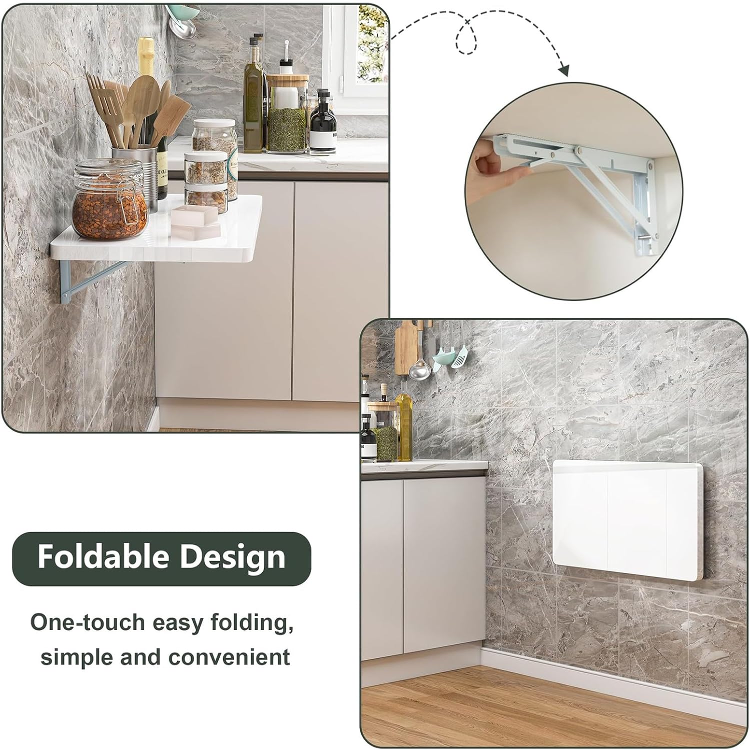 Wall-Mounted Floating Desk - Foldable Workbench & Dining Table for Kitchens Sewing Stations Handicraft Production - Space-Saving White Desk (80x50cm)