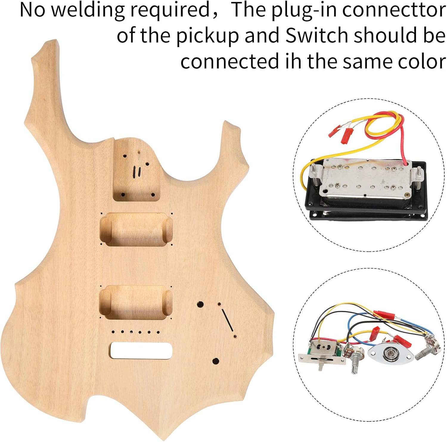 DIY 6 String Flame Shaped Style Electric Guitar Kits with Mahogany Body, Maple Neck and Accessories