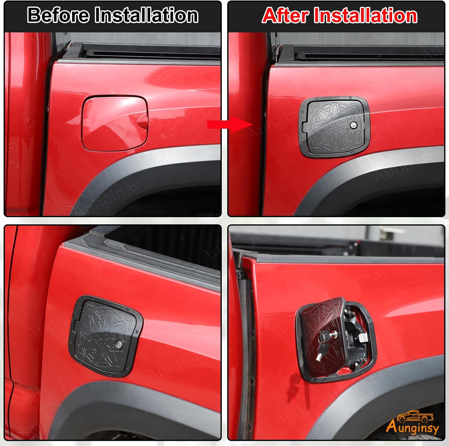 Aunginsy Car Fuel Tank Cap Replacement Anti-theft Lock Cap Compatible with Toyota Tacoma 2016-2023 Pickup Door Fuel Tank Cover W/Lock Gas Cap Tank Trim Cover Fuel Filler Door Protector Accessories