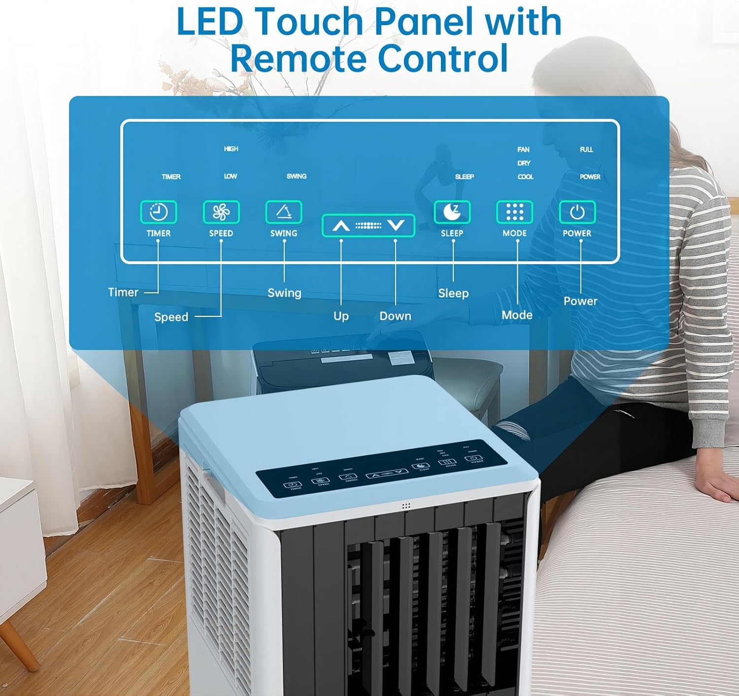 8000BTU Mobile Portable Air Conditioner, Dehumidification, Fan Functions, Temperature Range 16-31℃, Dehumidification Capacity 45L / Day, with Remote Control, Timer, White