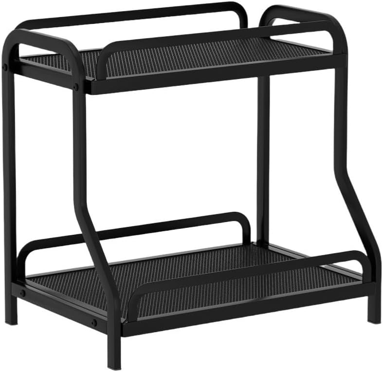 Seasoning Storage Rack, Countertop Spice Rack, Coffee Station Storage Rack, 2-layer Skin Care Product Rack, Metal Display Rack for Kitchen, Bathroom, Living Room(Black)