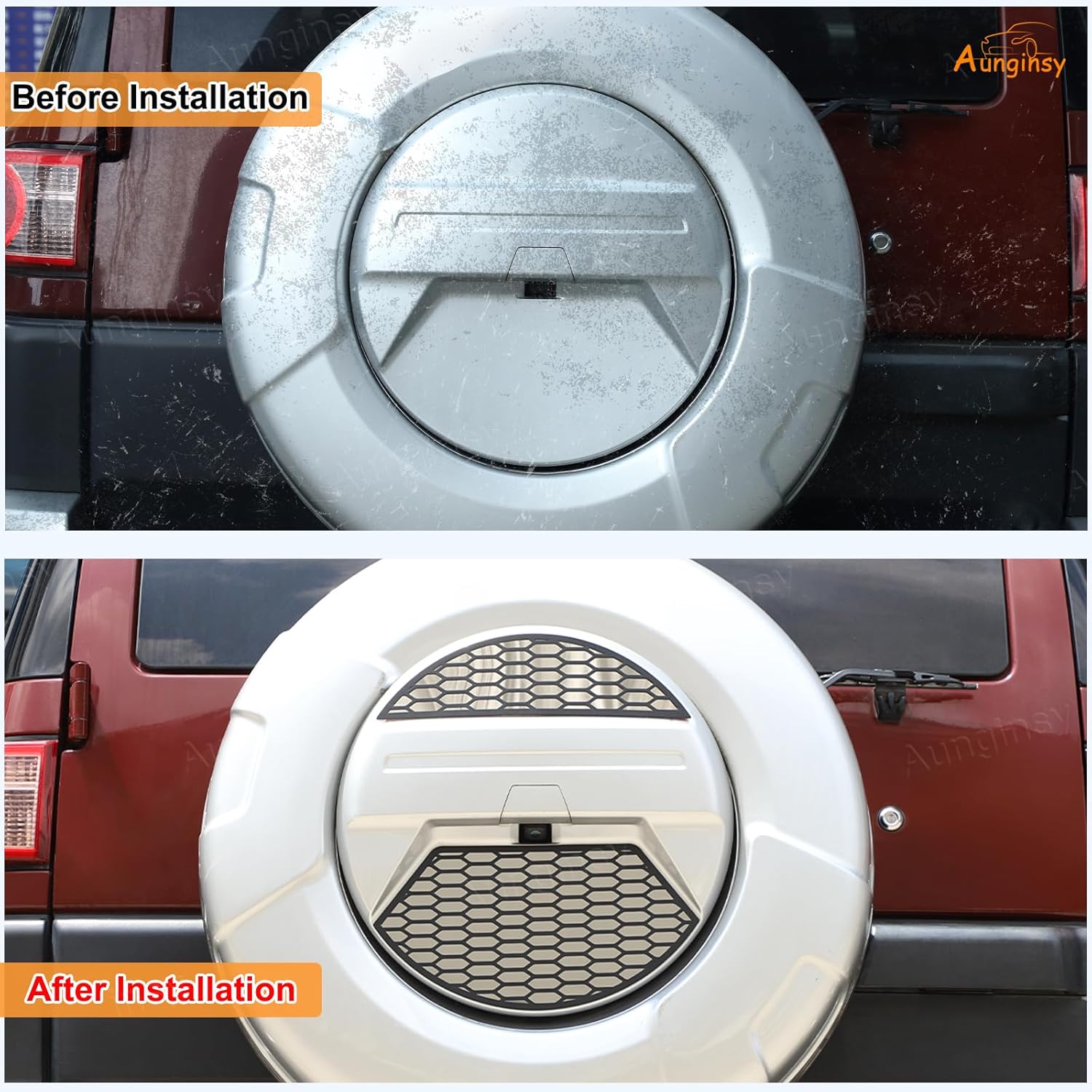 Aunginsy Car Spare Tire Cover Grill Mesh Trim Compatible with Toyota FJ Cruiser 2007-2021 Aluminum Rear Spare Tire Tyre Panel Protective Mesh Cover Decorative Spare Tire Patch Exterior Accessories