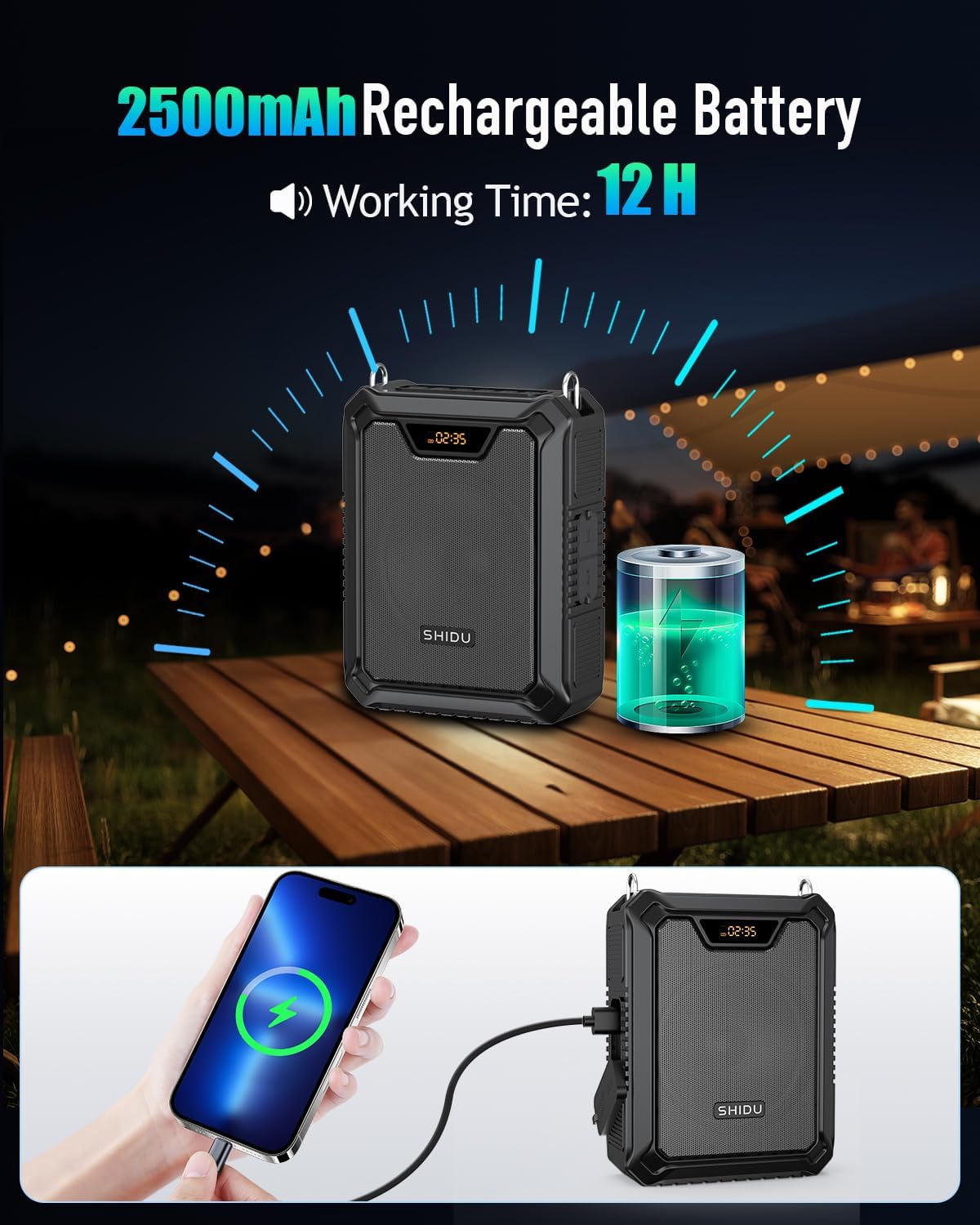 SHIDU 30W Voice Amplifier with Wireless Microphone, IPX6 Waterproof Amplifier Wireless & Wired Microphone Bluetooth Speaker Personal Megaphone for Teachers Meeting Speech Outdoors-M1000