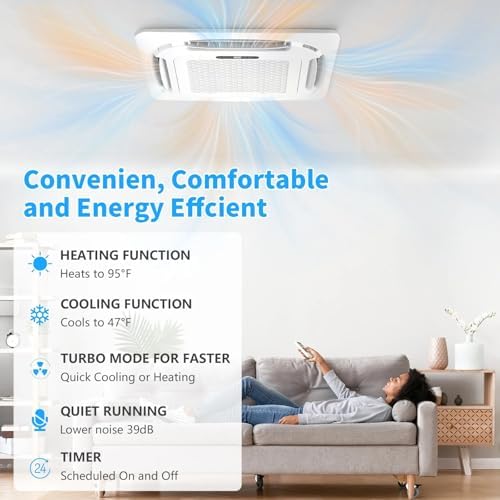 Bonnlo 23000 BTU Ceiling Cassette Air Conditioner with Inverter & Remote Control, 23 SEER2 Ductless Mini Split AC/Heating System with Pre-Charged Condenser, Heat Pump & Installation Kit, 230V