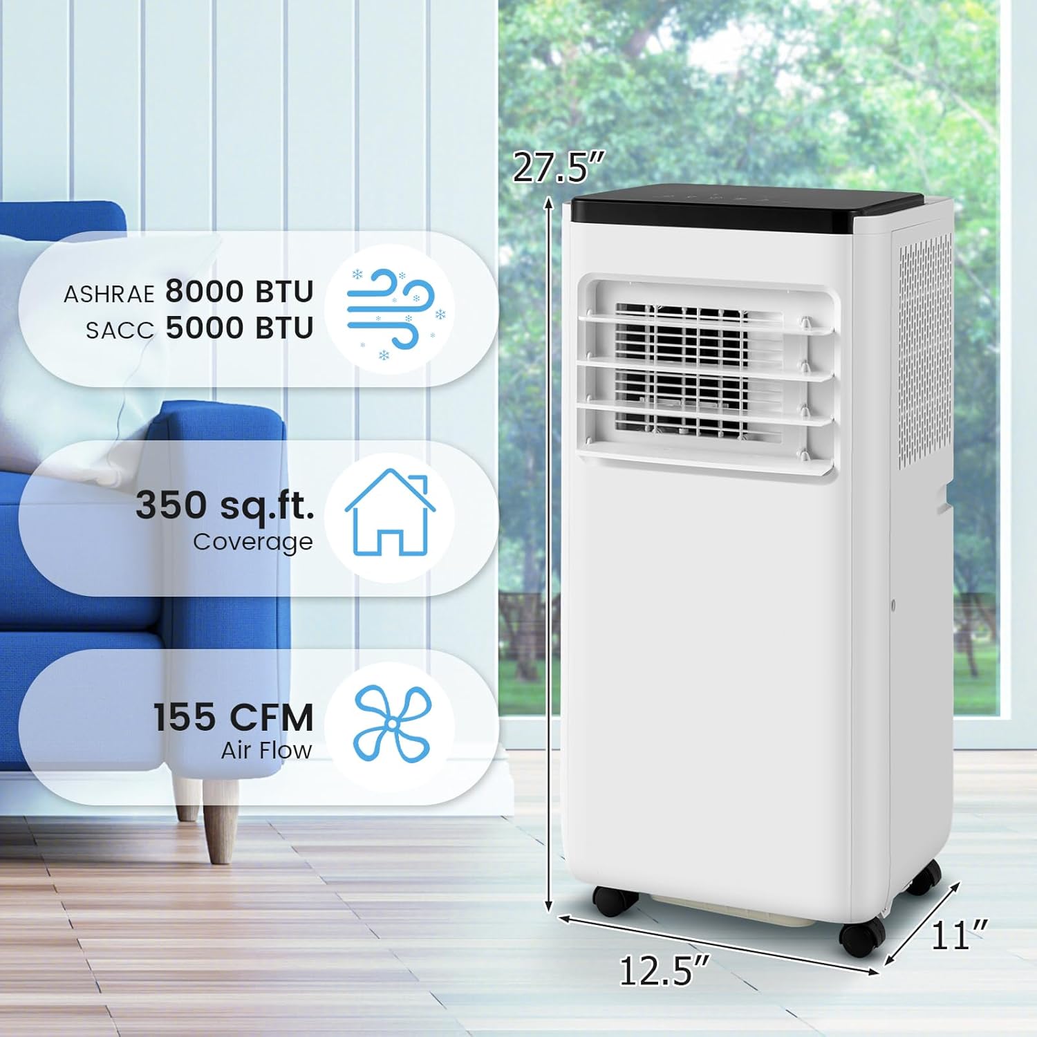 HOMGX 10000BTU Portable Air Conditioner, 4-in-1 AC Unit w/Auto Mode & Child Lock, LED Display & Timer for Home Office, Mobile Floor AC with Remote & Touch Control for Rooms Up to 350 Sq.Ft (10000BTU)