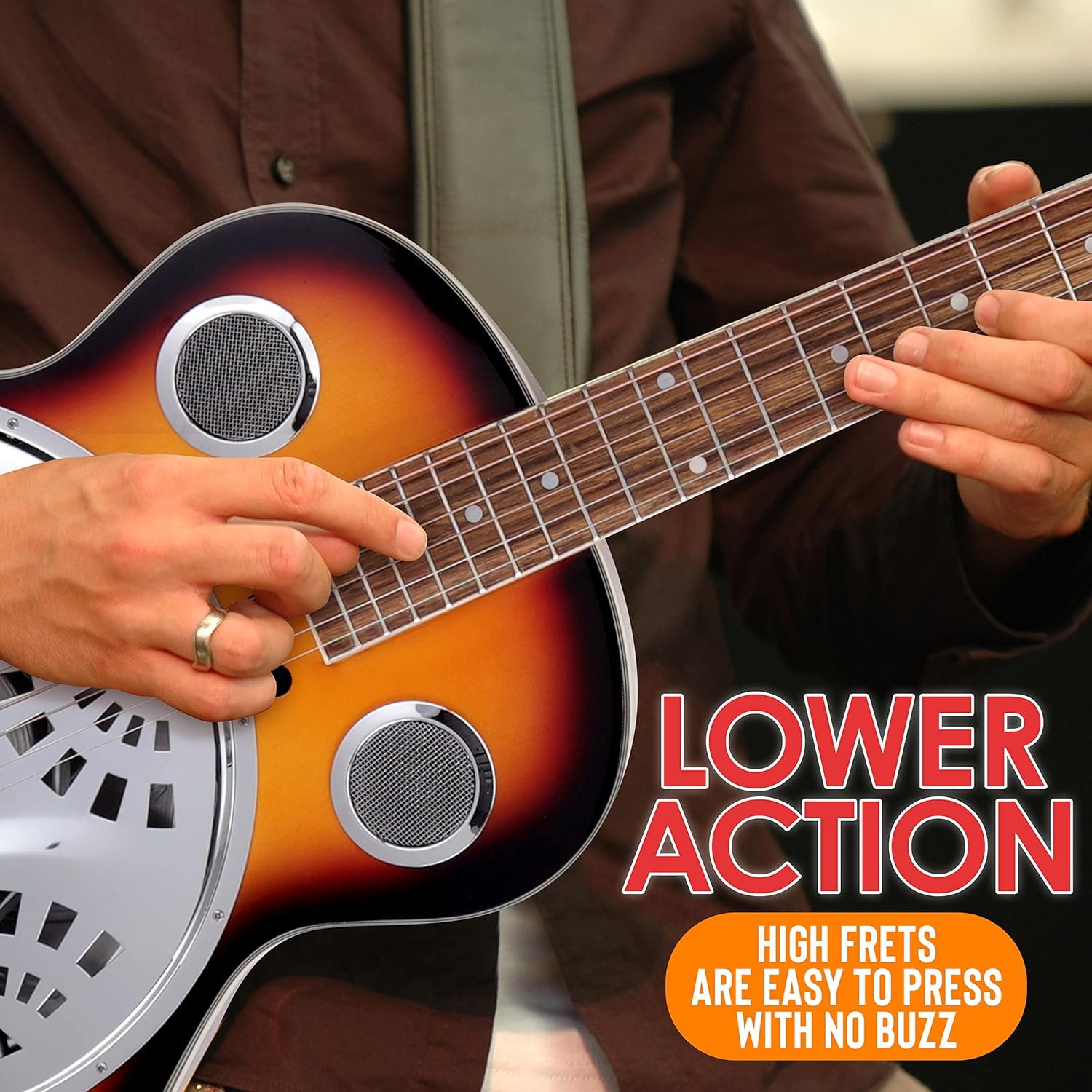 Pyle Resophonic Acoustic-Electric Guitar - 6-String Sunburst with Built-in Preamp, Case, Accessories