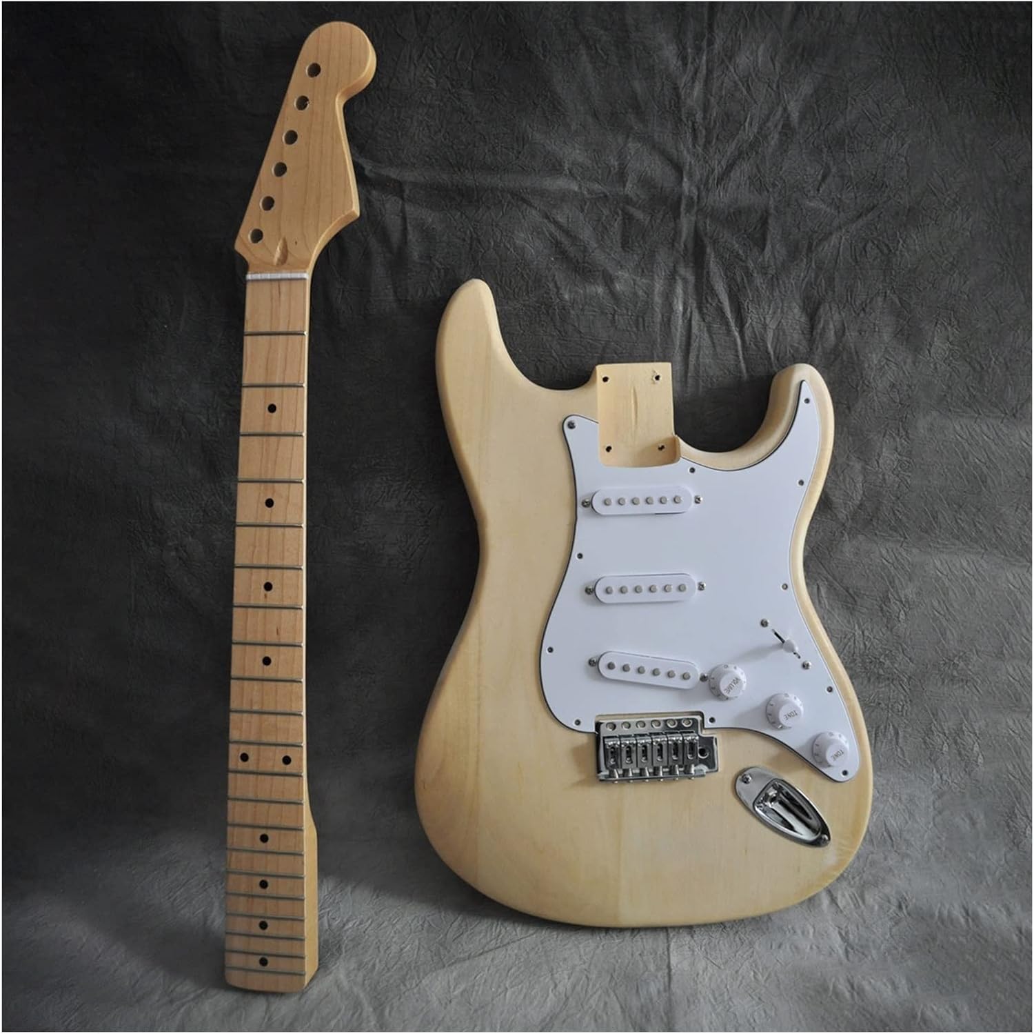 TSTS DIY Electric Guitar Kit Basswood Body Maple Neck Fingerboard 21 Fret for Guitar Lovers Unfinished Electric Guitar Kit