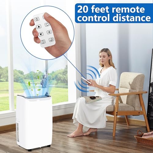 12,000 BTU Portable Air Conditioner – Dehumidifier & Fan for Rooms Up to 550 Sq.Ft | Quiet Sleep Mode, Digital Display, Remote Control & Installation Kits Included