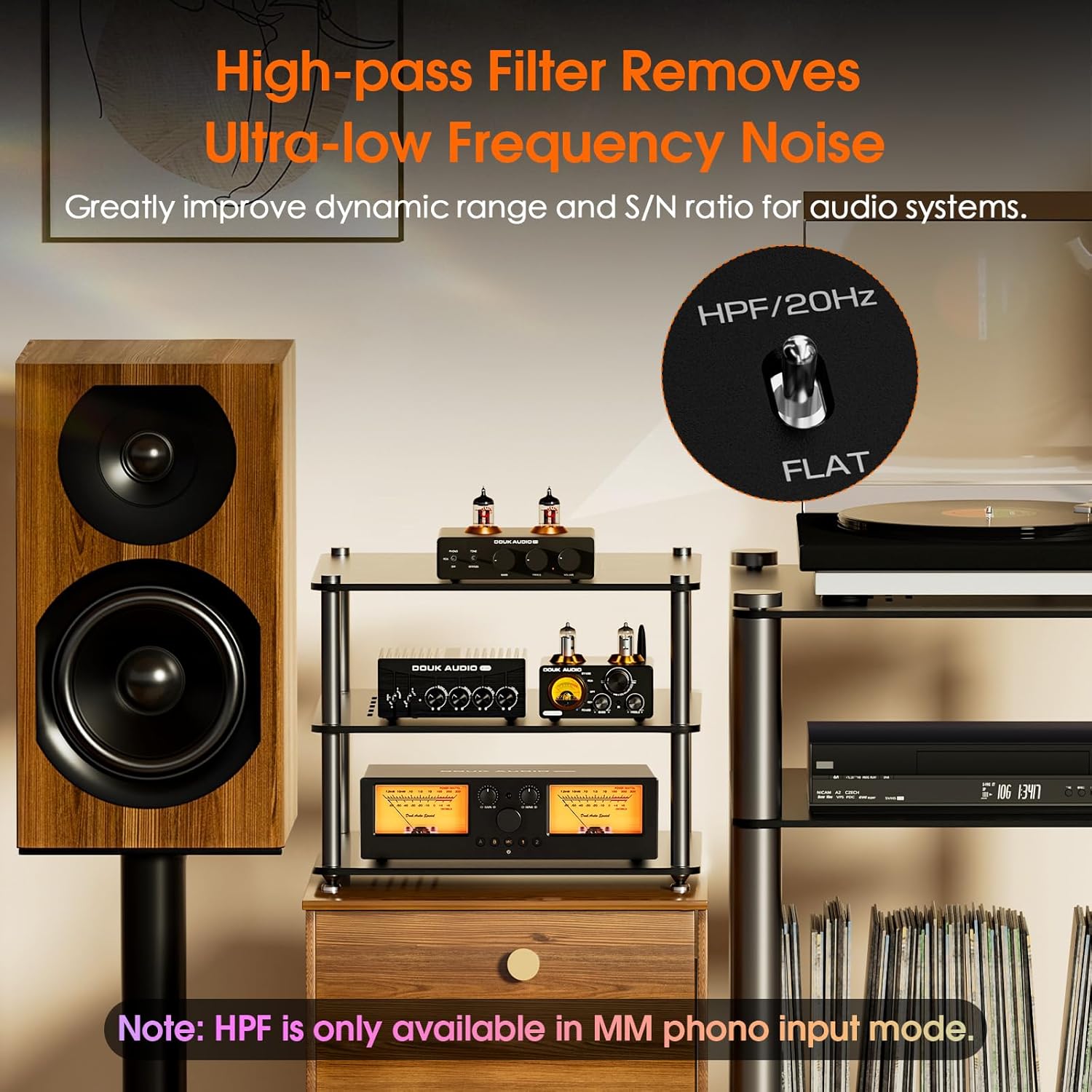 Douk Audio P7 Phono Preamp: Vacuum Tube Turntable Preamplifier with Balanced XLR Output, High-Pass Filter, Bass & Treble Control, Bypass for MM Record Player, Amplifier, Speaker