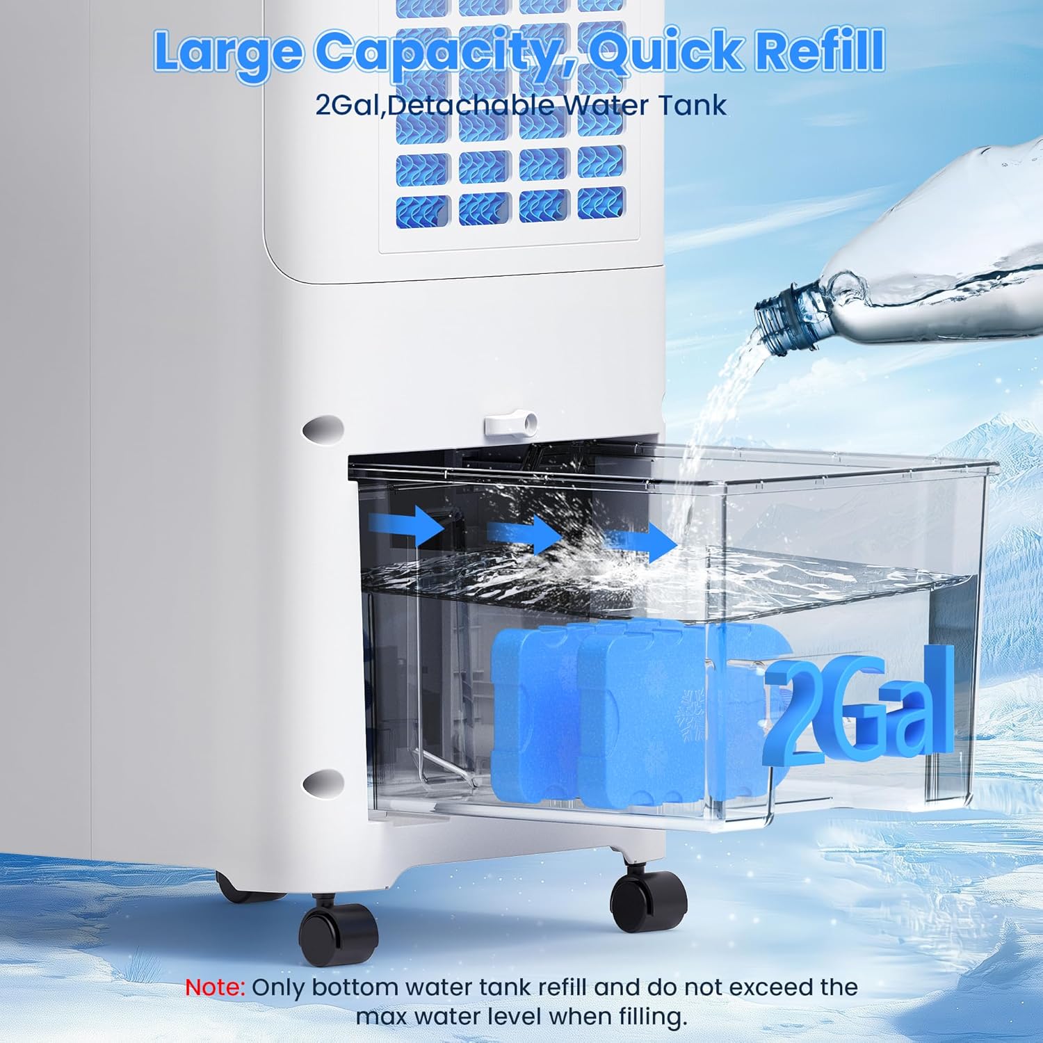 Windowless Air Conditioner Portable, Swamp Cooler Air Conditioner with 2 Gal Water Tank, Ventless Evaporative Air Cooler, 3 Modes, 3 Speeds, Timer, Remote, Swing, Suitable for Home Indoor Bedroom