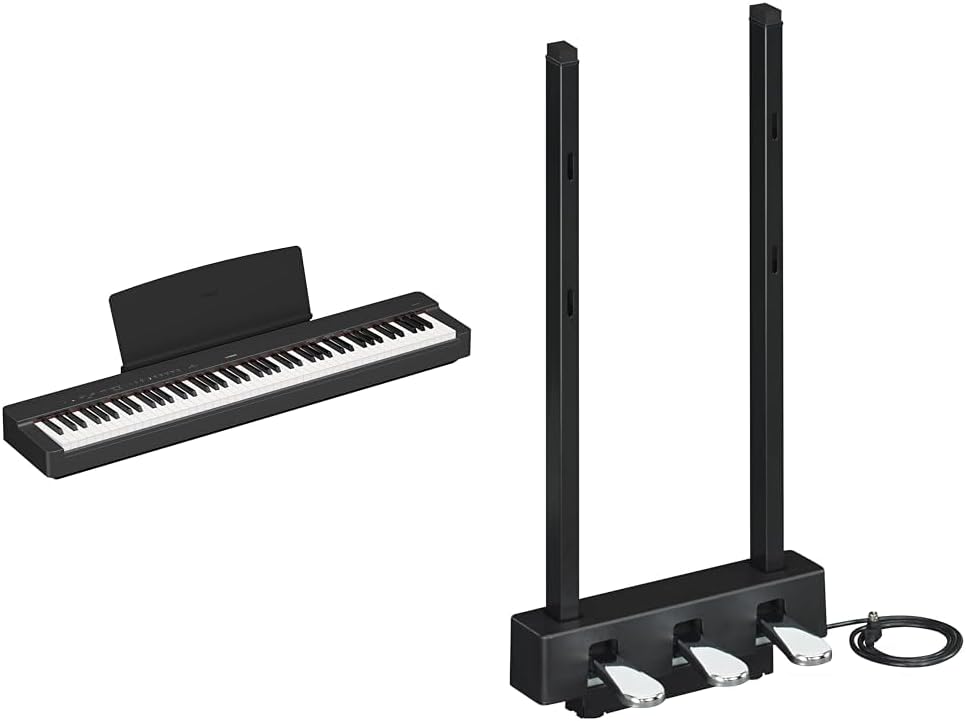 Yamaha P225B, 88-Key Weighted Action Digital Piano with Power Supply and Sustain Pedal, Black (P225B) & LP1B 3-Pedal Unit for P225, P125, P121, P515, PS500 and DGX670,Black