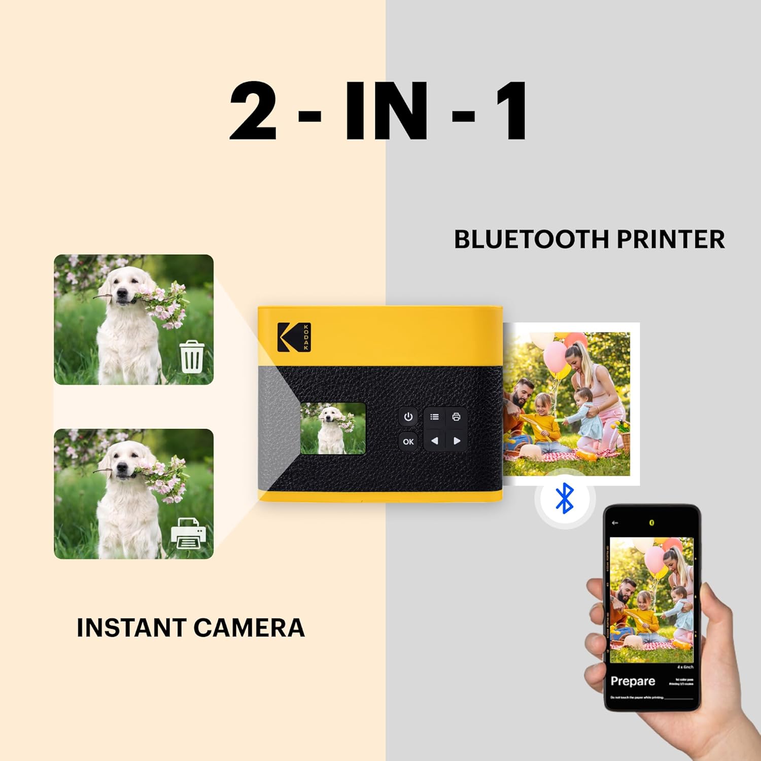 KODAK Mini Shot 3 ERA 4PASS 2-in-1 Instant Camera and Photo Printer (Yellow, Camera + Initial 8 Sheets + 60 Sheets + Accessories)