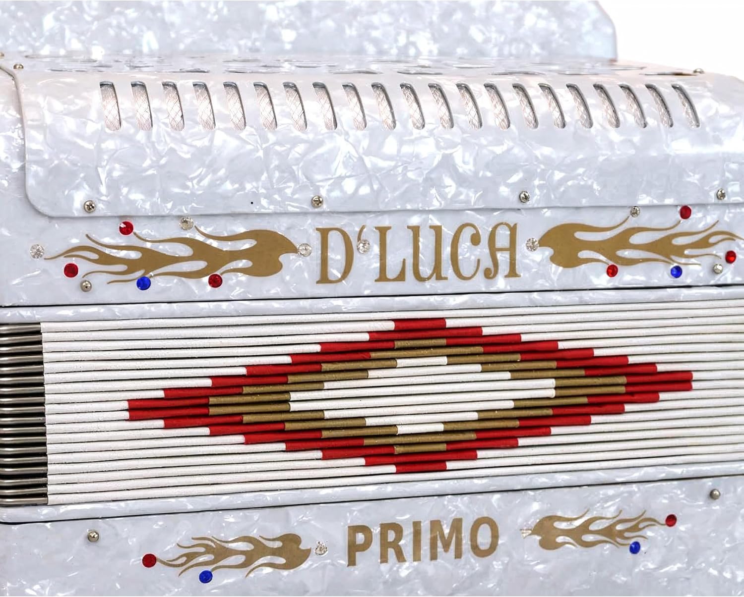 D'Luca Primo Button Accordion 31 Keys 12 Bass on FBE Key with Case and Straps, White