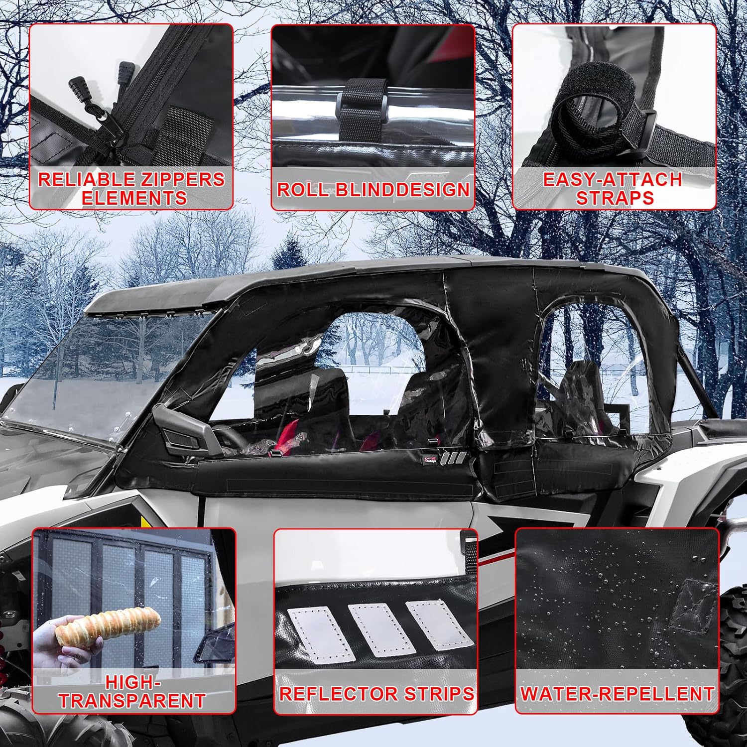 StarknightMT 2024+ RZR XP 4 1000 Cab Enclosure Soft Upper Doors Compatible With Polaris RZR XP 4 1000 2024 2025 Soft Door Panel Windshield With Vent Side Windows Accessories 4 Seaters