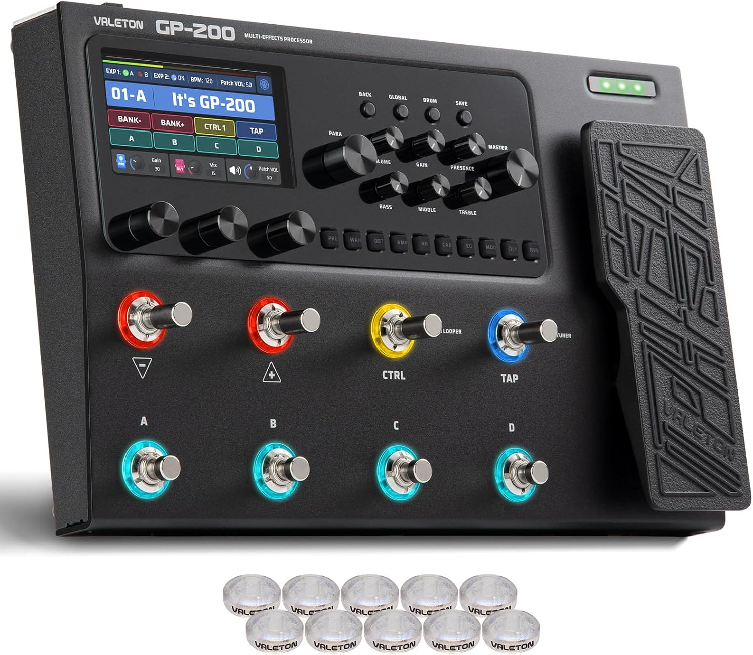 VALETON Multi Effects Processor Pedal with Expression Pedal FX Loop MIDI I/O Amp Modeling IR Cabinets Simulation Stereo OTG USB Audio Interface (Include 10 Pcs Additional Footswitch Toppers)