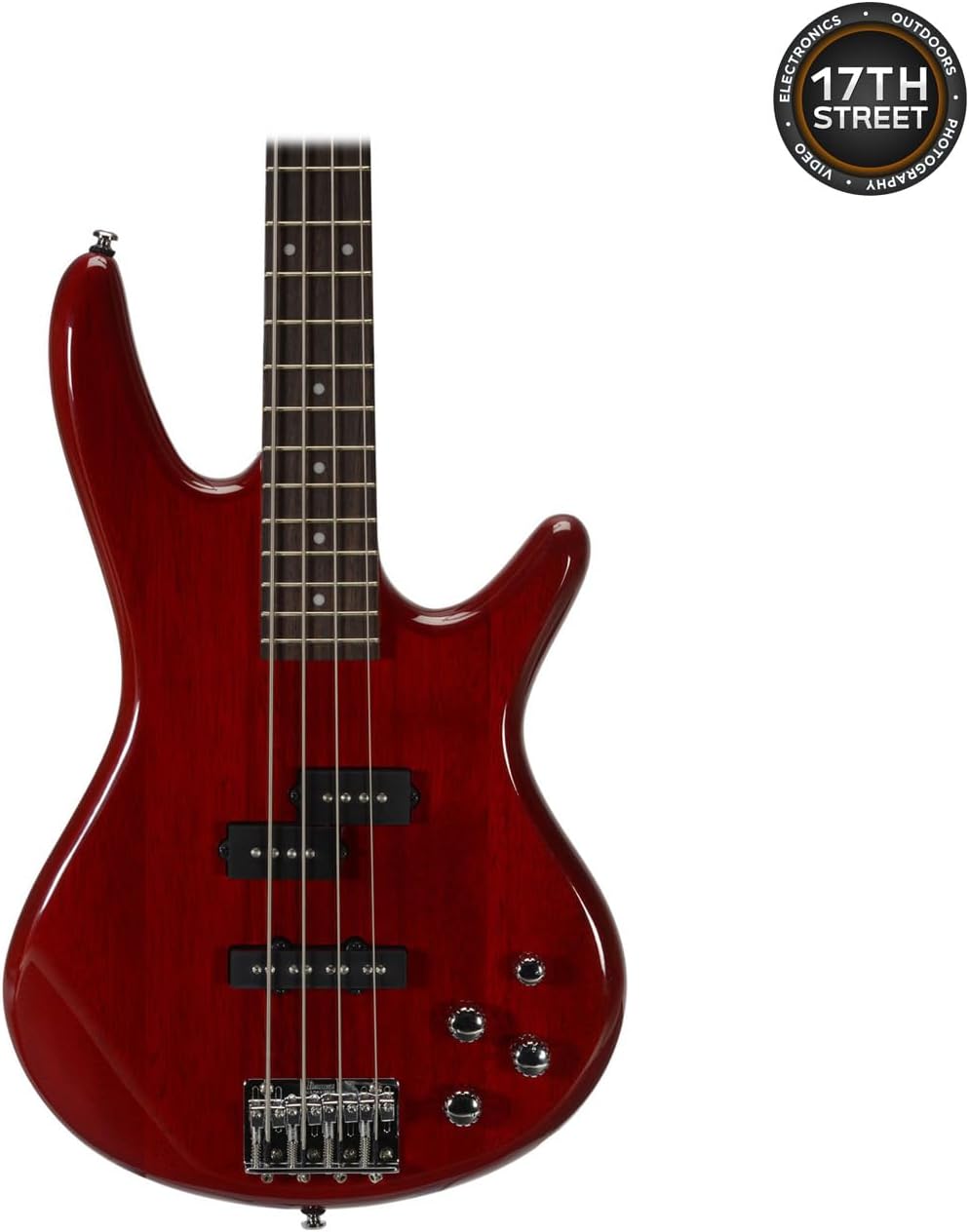 Ibanez GSR200 4-String Bass Guitar (Transparent Red) - Right Handed Poplar Body Bass with GSF50 Powerpad Strap, 15 Pack Guitar Picks with Storage Box & Microfiber Cleaning Cloth (Bundle Set)