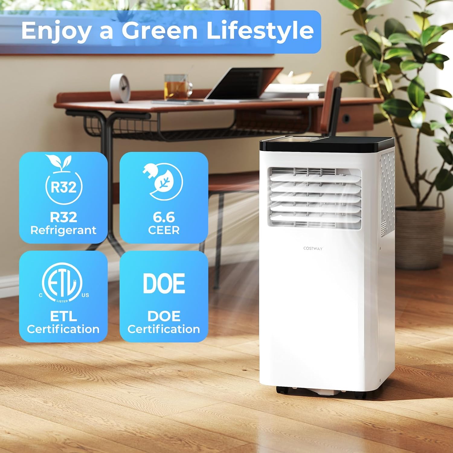 COSTWAY 10000 BTU Portable Air Conditioner, 3 in 1 Floor AC Unit, Fan & Dehumidifier w/Sleep Mode, 24H Timer, LED Display, Remote Control & Window Kit, for Rooms up to 450 Sq.F (10000 BTU)