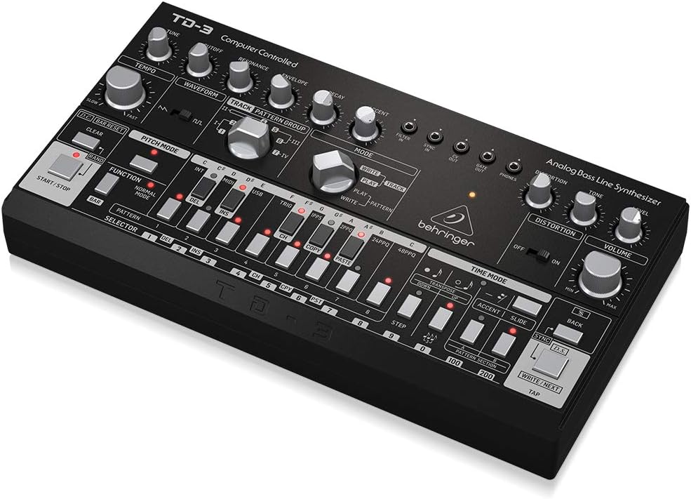 Behringer TD-3-BK Analog Bass Line Synthesizer with VCO, VCF, 16-Step Sequencer, Distortion Effects and 16-Voice Poly Chain
