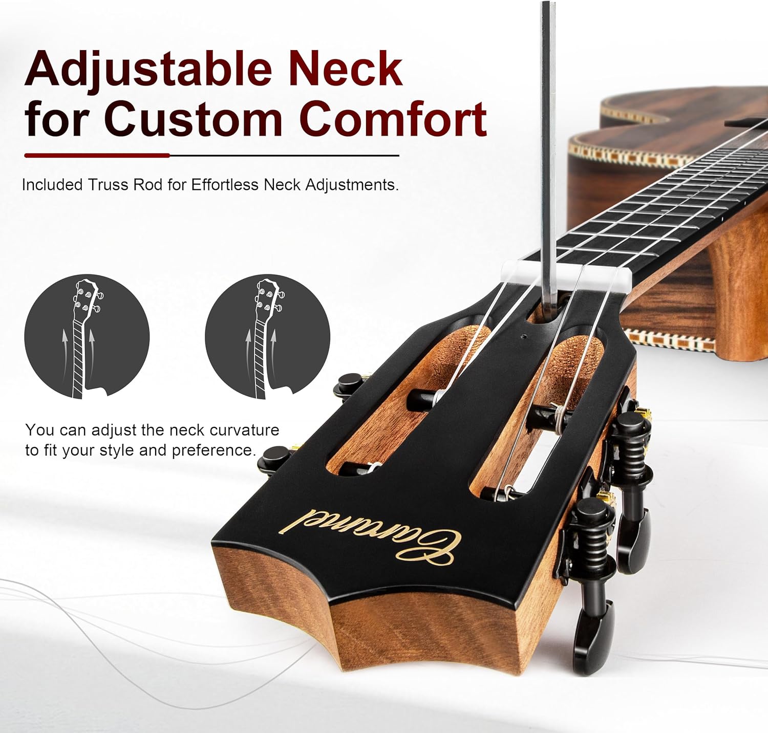 Caramel Ebony Wood Baritone Ukulele 30inch Wood LCD Color Display Electric Ukelele Kit Hawaiian Beginner Guitar Starter Pack Bundle Gig bag, Strap, Strings Set