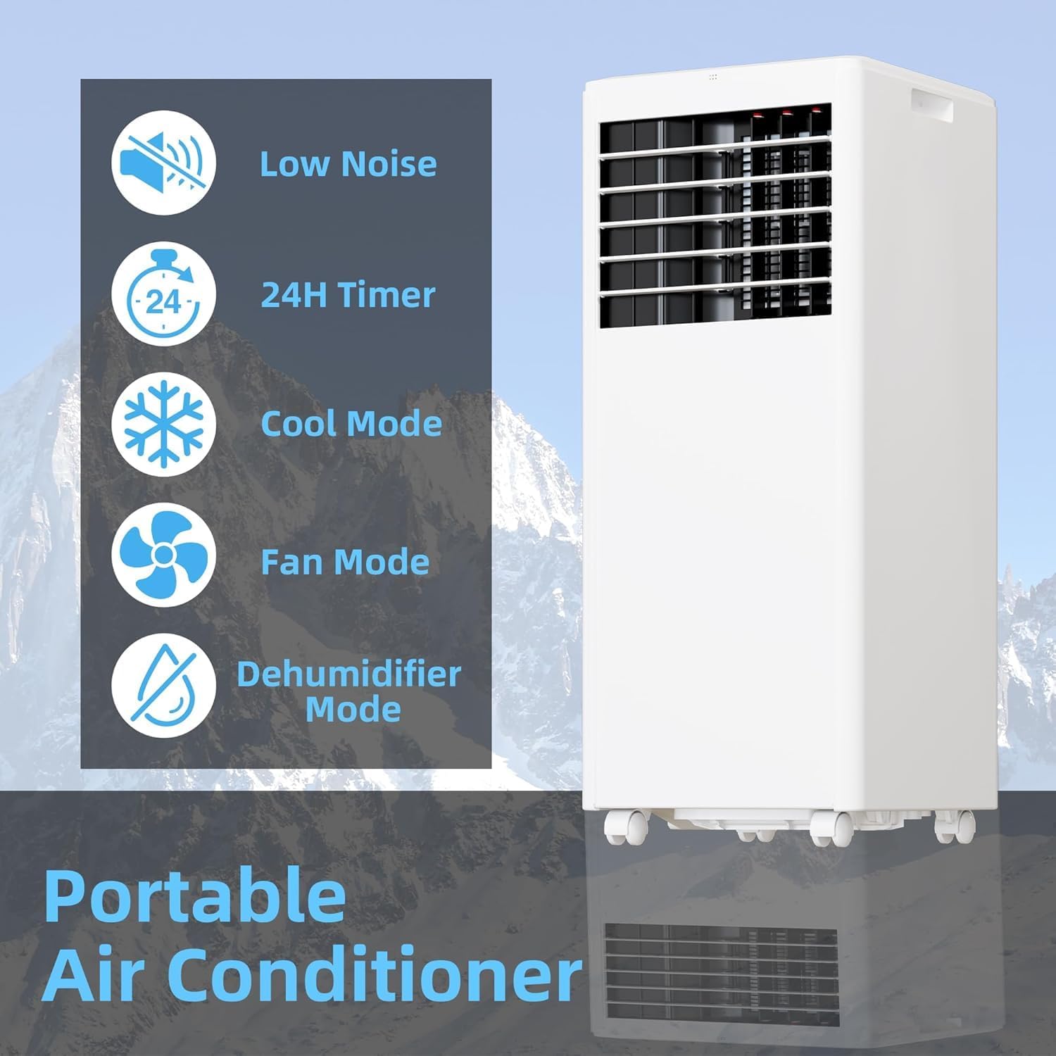 8000 BTU Portable Air Conditioner Cools Up to 350 Sq.Ft, 3-IN-1 Energy Efficient Portable AC Unit with Remote Control & Installation Kits with Fast Cooling/Energy Saving/Remote Control/24Hrs Timer