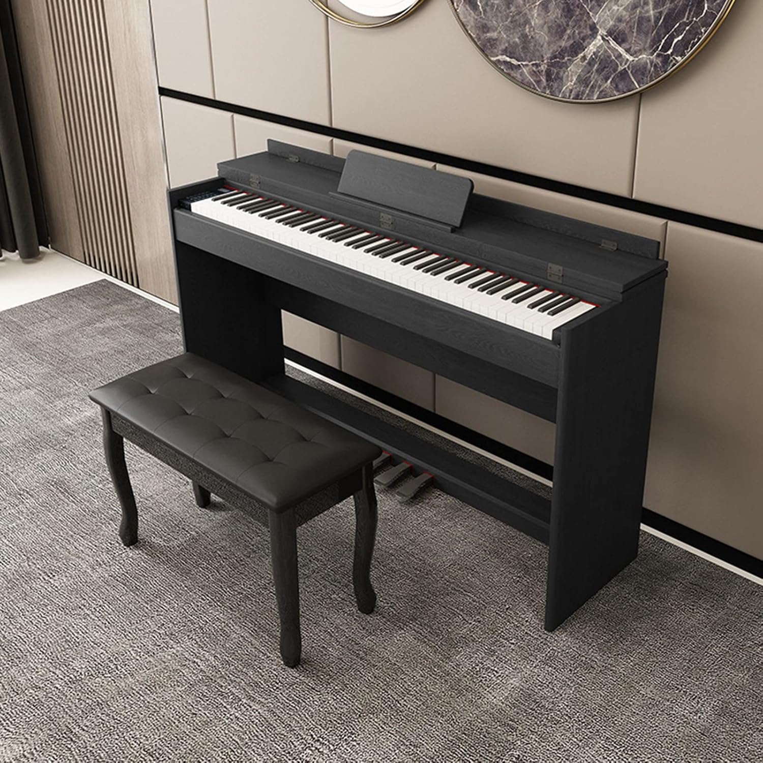 88 Weighted Keys Digital Piano Hammer Action Full Size Piano Keyboard Beginner Electric Piano USB/MIDI Home Digital Piano With Furniture Stand, 3-Pedal, Stool For Beginner & Professional(Black)