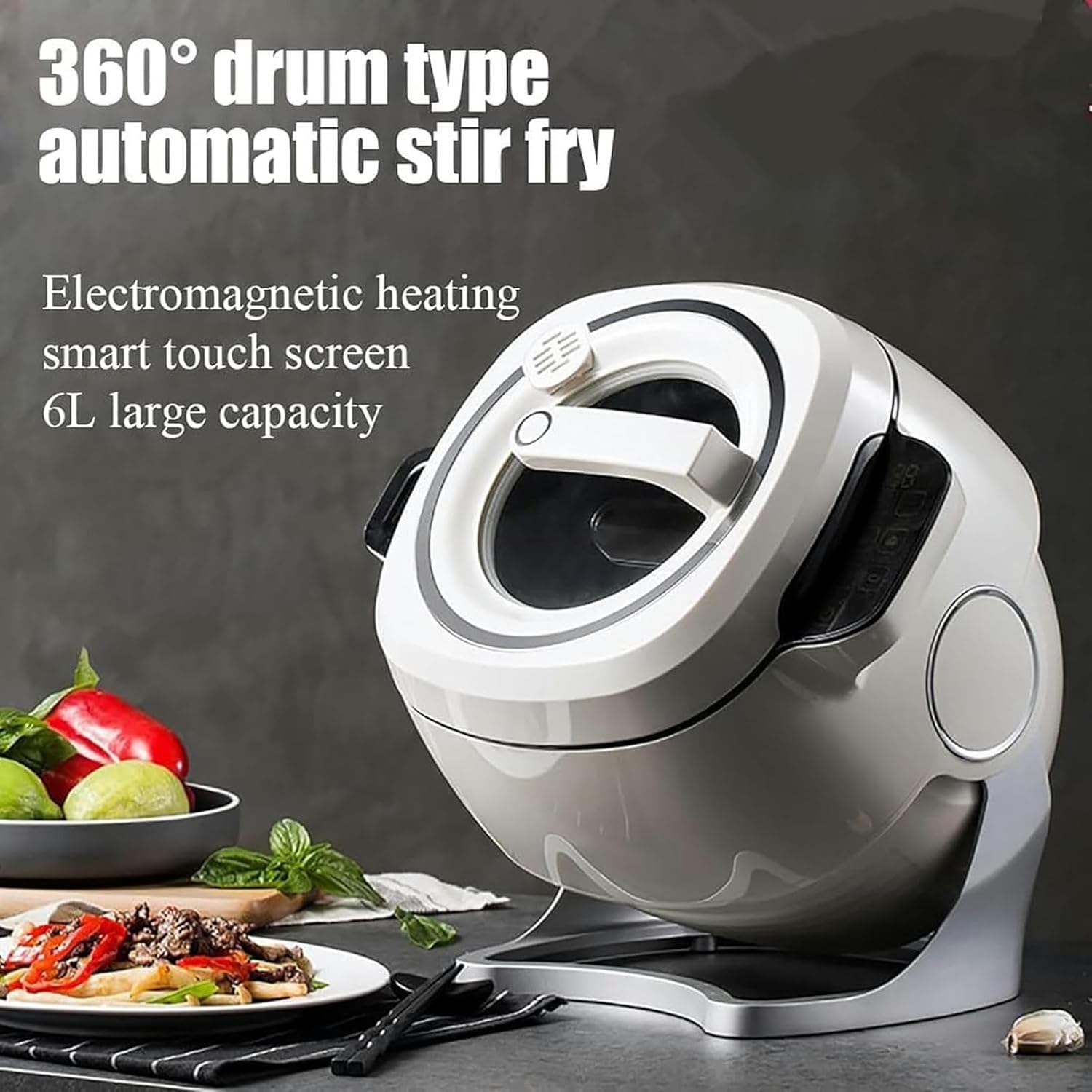 Commercial Food Processor, 6L Intelligent Automatic Cooking Machine with 360° Rotating and 3D All-Round Heating, Drum Type Food Processor, for Home Restaurant