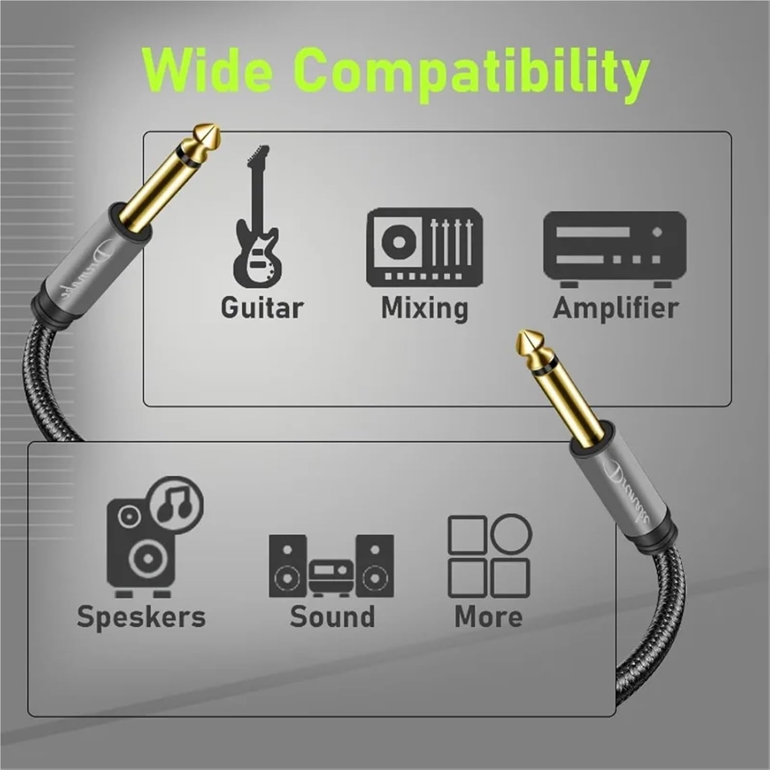 TS 6.35mm to 6.35mm Mono Amp Cord 1/4'' TS Mono 6.35mm Jack Male to Male Audio Cable for Guitar Mixer with Zinc Alloy Housing(3m)