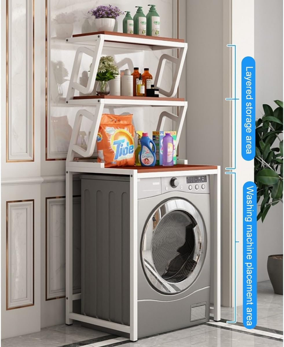 Tiers Washing Machine Storage Rack,Over The Washer and Dryer Storage Shelf,Space Saving Shelving Units,Laundry Room Storage Organizer,Drum Washing Machine Cabinet(Black White) Tumbl