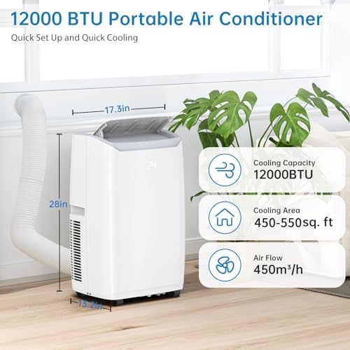 12,000 BTU Portable Air Conditioners/Portable Air Conditioners with Remote Control, Cooling Area Up to 350 sq.ft, 3 in 1 AC Portable Unit with Dehumidifier/Fan & Window Kit Included