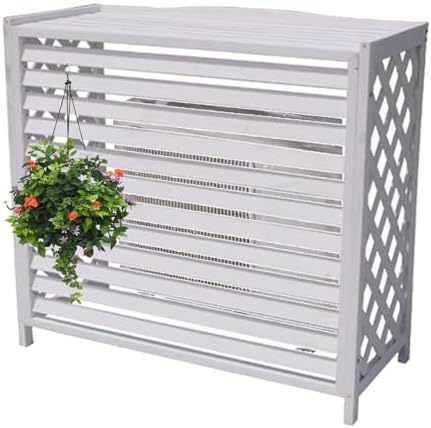 Air Conditioner Cover for Outside Units Stable Free Standing AC Fence Screen Wooden Storage Shelf for Outdoor Condenser Flower Shelf Decorative Easy to Install(Cream,L115cm*W54cm*H95cm)