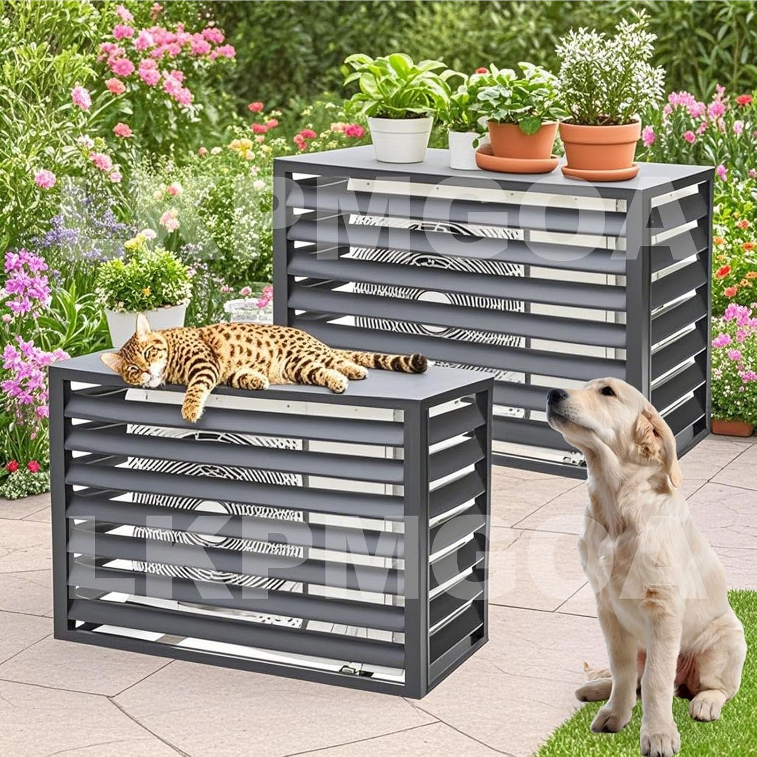 Aluminum Air Conditioner Fence with Top Cover, Outdoor Air Conditioner Fence, Theft Prevention, Noise Reduction(Gray,110cm)