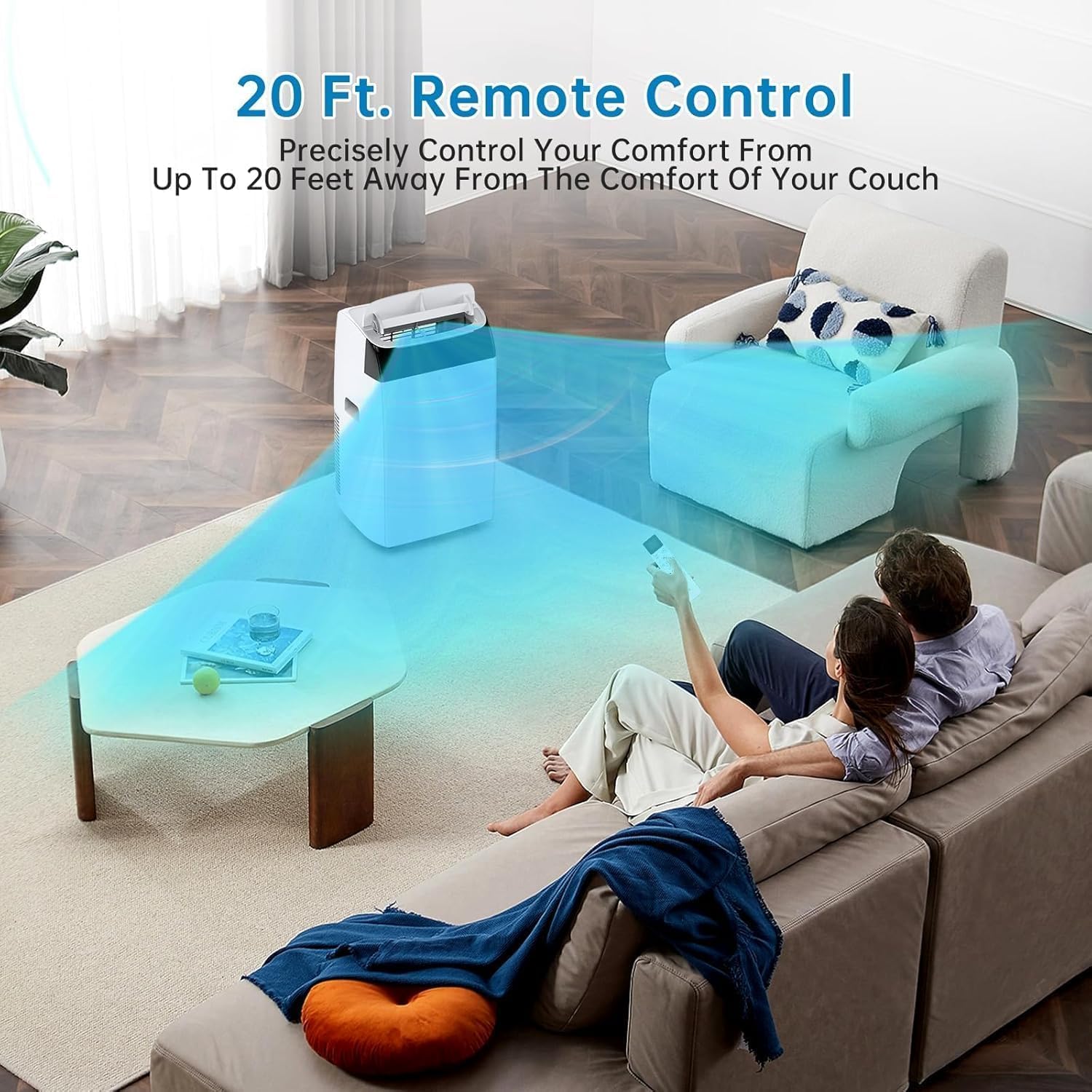 Portable Air Conditioner - 12,000 BTU, 3-In-1 Functionality (Cooling, Dehumidifier, Fan), Cools Up to 450 Sq.Ft, Remote Control, 24-Hr Timer, Smooth Caster Wheels, Ideal for Home，White top cover