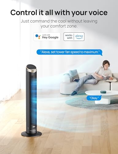 Dreo 40'' WiFi Tower Fan, 26ft/s High-Speed Cooling, Quiet Floor Fan with Remote, 90° Oscillating Fan, 4 Modes, 12H Timer, Touch Control, Standing Cooling Fan for Bedroom, Home, Office Room, Gold