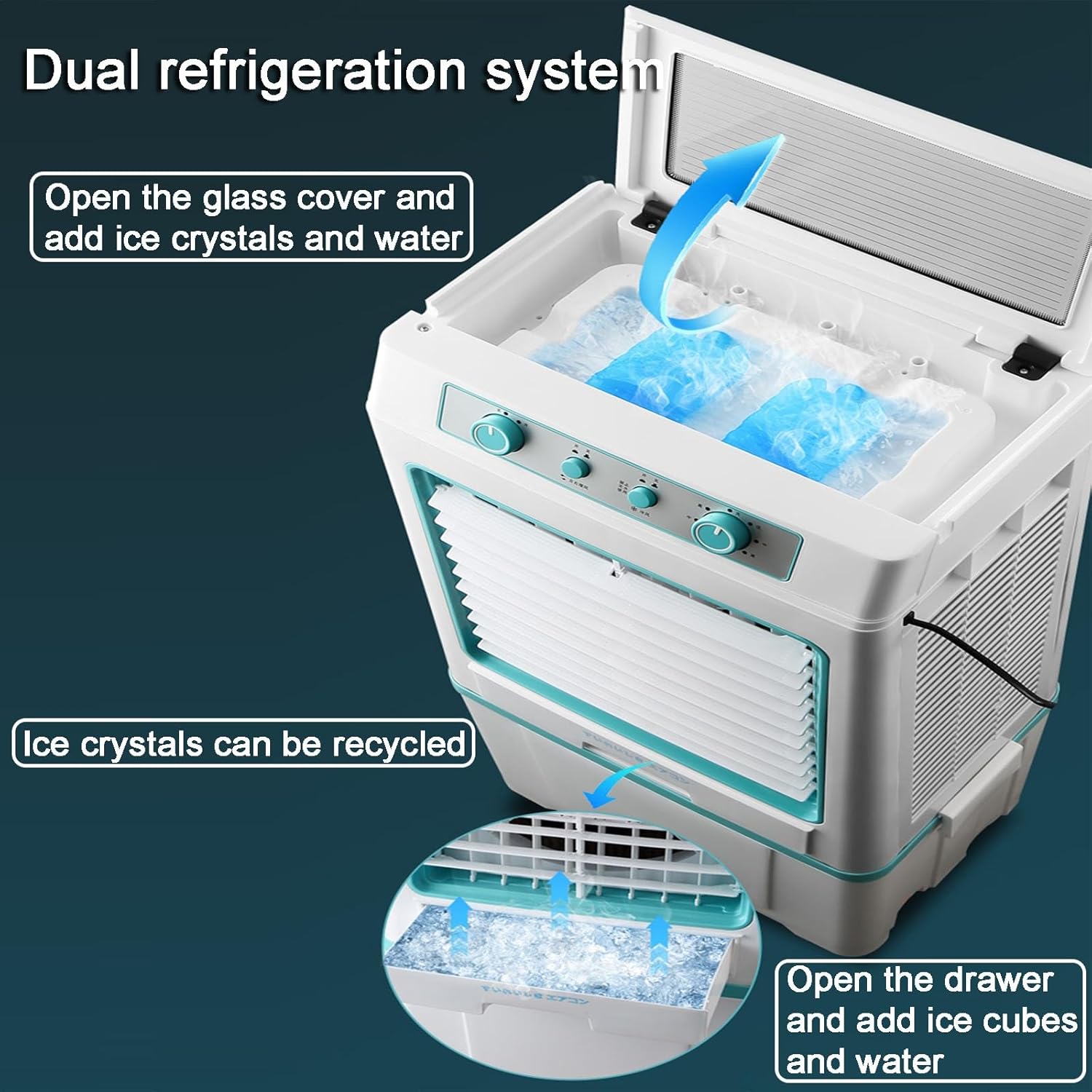 3 in 1 Evaporative Cooler, Swamp Cooler, Air Conditioner Portable with 8.8 Gal Split Water Tank, Knob Control, 3 Speed and 4 Ice Box(Orange)