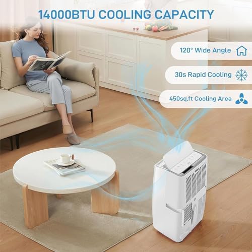 14000 BTUs Portable Air Conditioner with Cooling, Dehumidifier, Fan 3-in-1 Room Air Conditioner, Sleep Mode/24 Hour Timer, Cools up to 750 Sq. Ft. for Home Office