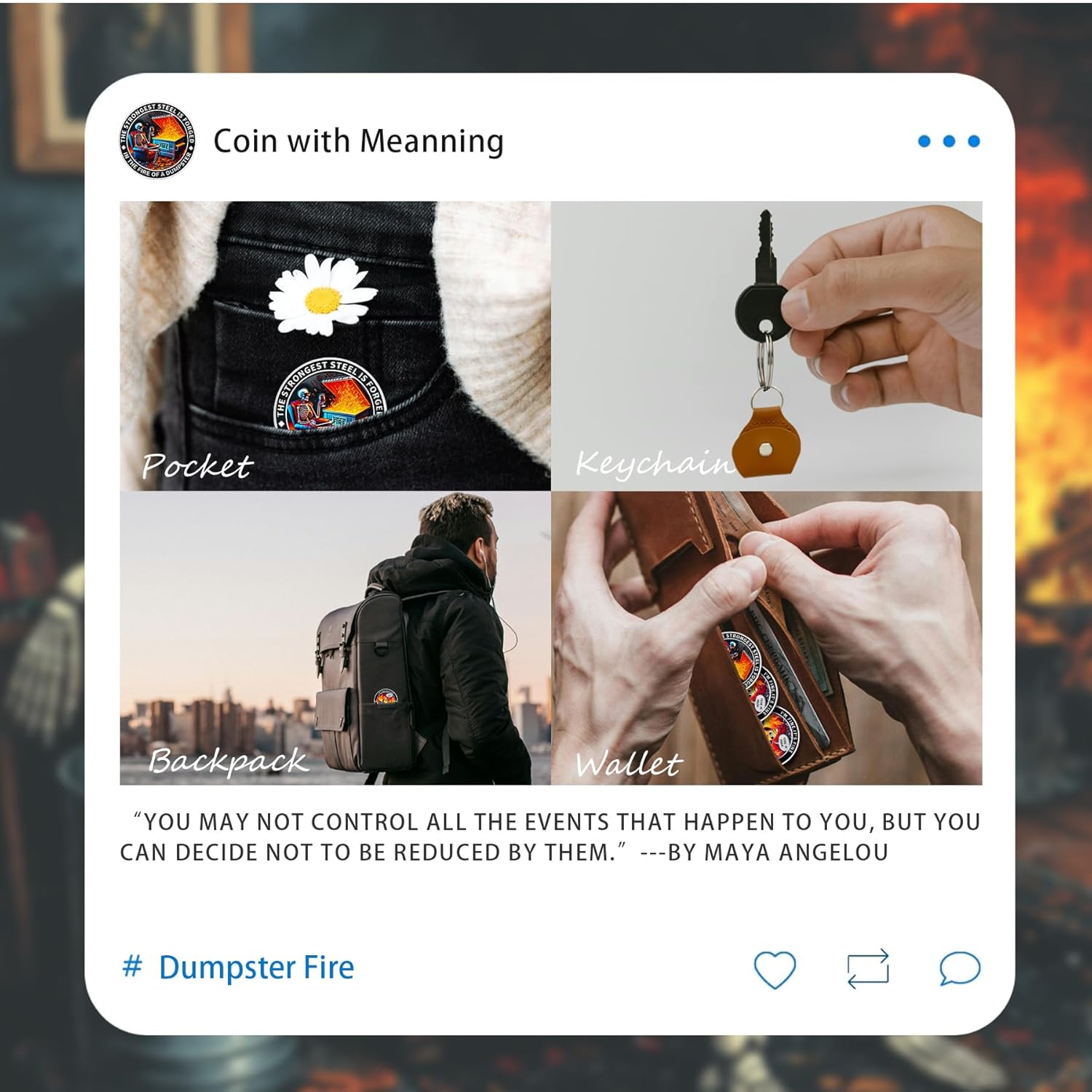 10PCS Skull Dumpster Fire Challenge Coin - The Strongest Steel is Forged Dumpster Fire Coin - Emotional Support This is Fine Chip - Funny Desk Accessories for Work - Inspirational Gifts for Men Women