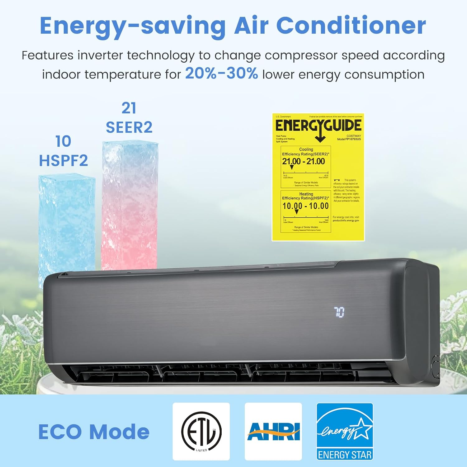 RELAX4LIFE Mini Split Air Conditioner - 24000 BTU 21 SEER2 208-230V Inverter AC Heating & Cooling System w/Heat Pump, Remote, Work with Alexa, Cool up to 1500 Sq.Ft, Pre-Charged Ductless Split AC Unit