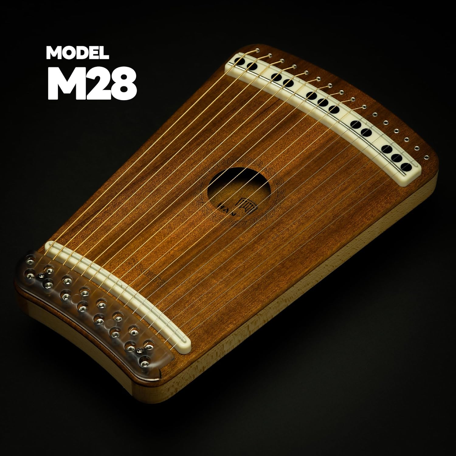 Guitar Harp | Hanago M28 [16 Strings but Playable 28 Notes] Single-Fret Fingerboard with Piano Array, Portable A4 Size, All Solid Wood(Mahogany)