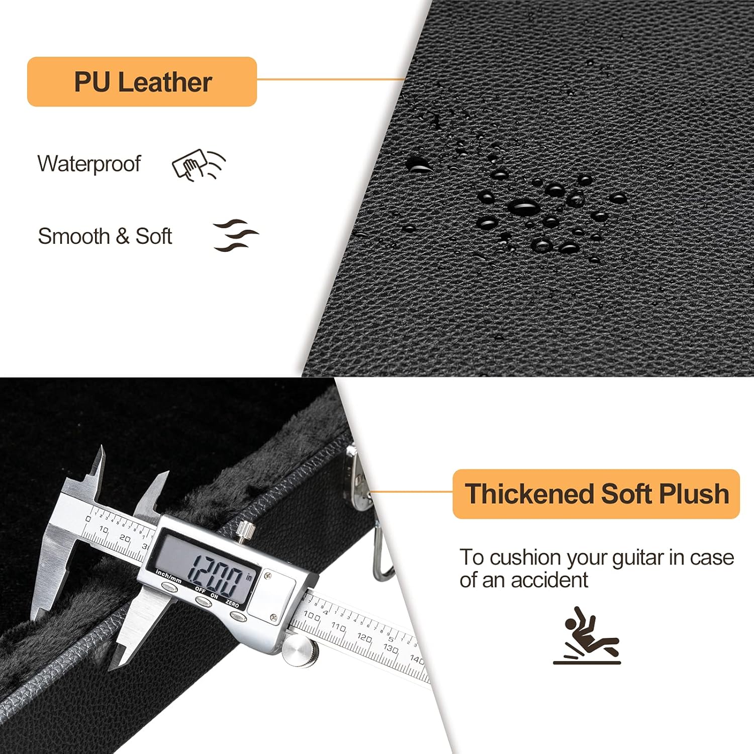 Glarry ST Deluxe Electric Guitar Hard Shell Case Portable Square Guitar Case Microgroove Flat With Extra Neck & Bridge Padding (Black)