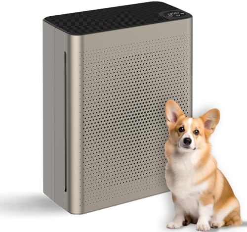 Air Puifiers for Home Large Room up to 1076 Ft² in 1 Hr with Automatic Function,Air Quality Monitor,Negative ion purification,Sleep Mode,24db,HEPA for Allergies,Smoke,Pet Hair (gold)