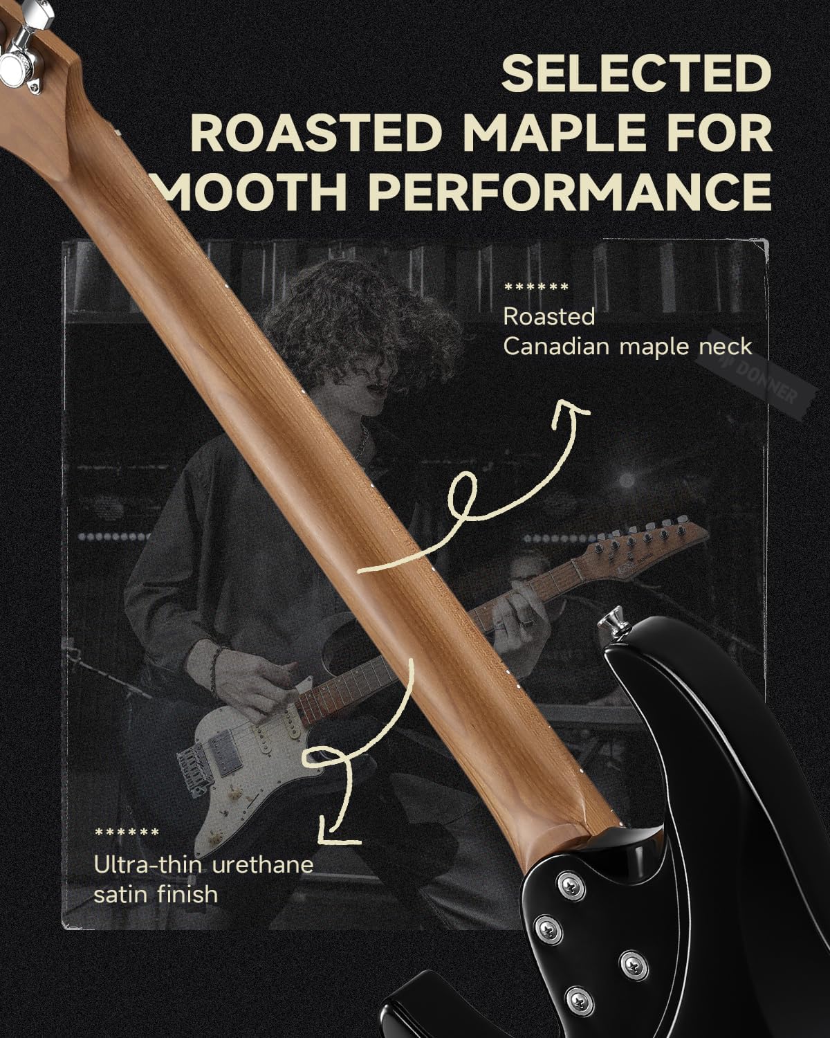 Donner 39 Inch Electric Guitar, DST-550 Solid Poplar Body Electric Guitar for Intermediate & Pro Players, Black with Donner Electric Guitar Amp 20W, DEA-20 Guitar Amplifier with Reverb Effects