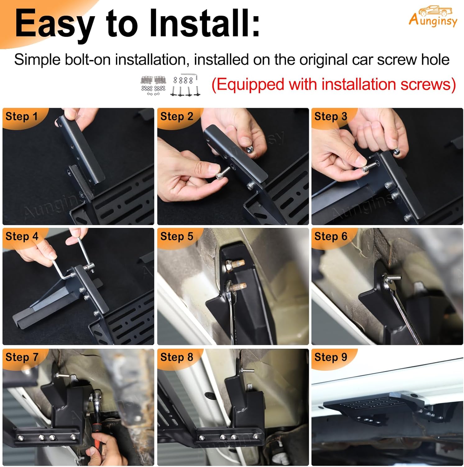 Aunginsy Front Door Running Boards Compatible with Nissan Frontier 2022 2023 2024 King Cab, Car Anti-Slip Side Steps Rails Side Extended Pedal Cover No Drilling Carbon Steel Black Exterior Accessories