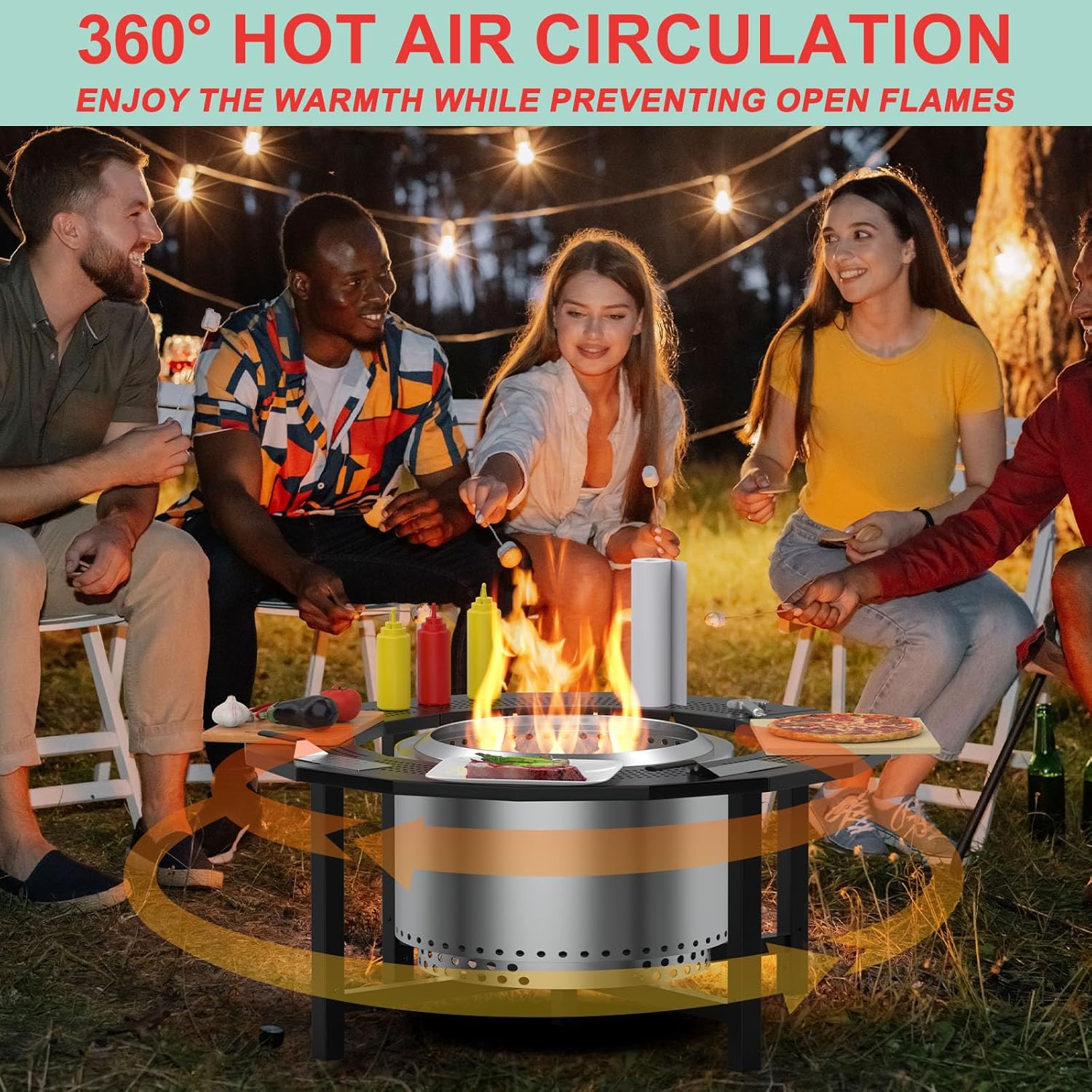 38 Inch Fire Pit Surround Tabletop for Solo Stove Bonfire/Ranger/Tiki Accessories,Smokeless Fire Pit Table & Dust Cover for Solo Stove and Other Wood Burning, Powder-Coated Steel Stove Table Surround