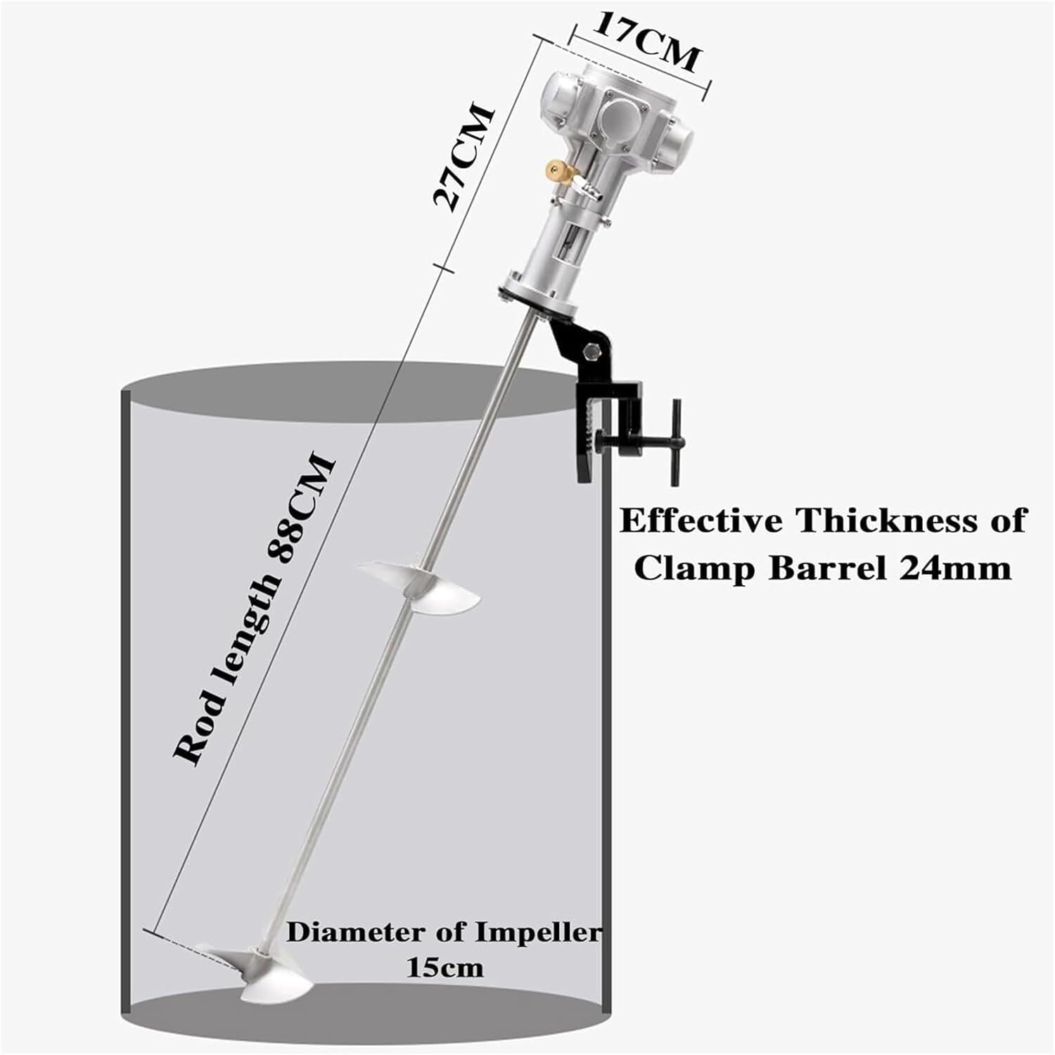 Pneumatic Paint Mixer, 55 Gallon Tank Barrel Clip Bracket Air Agitator, Automatic Stirring Machine, Paint Mix Tool for Industrial Barrel Ink Coating(Aluminum Alloy Blade)