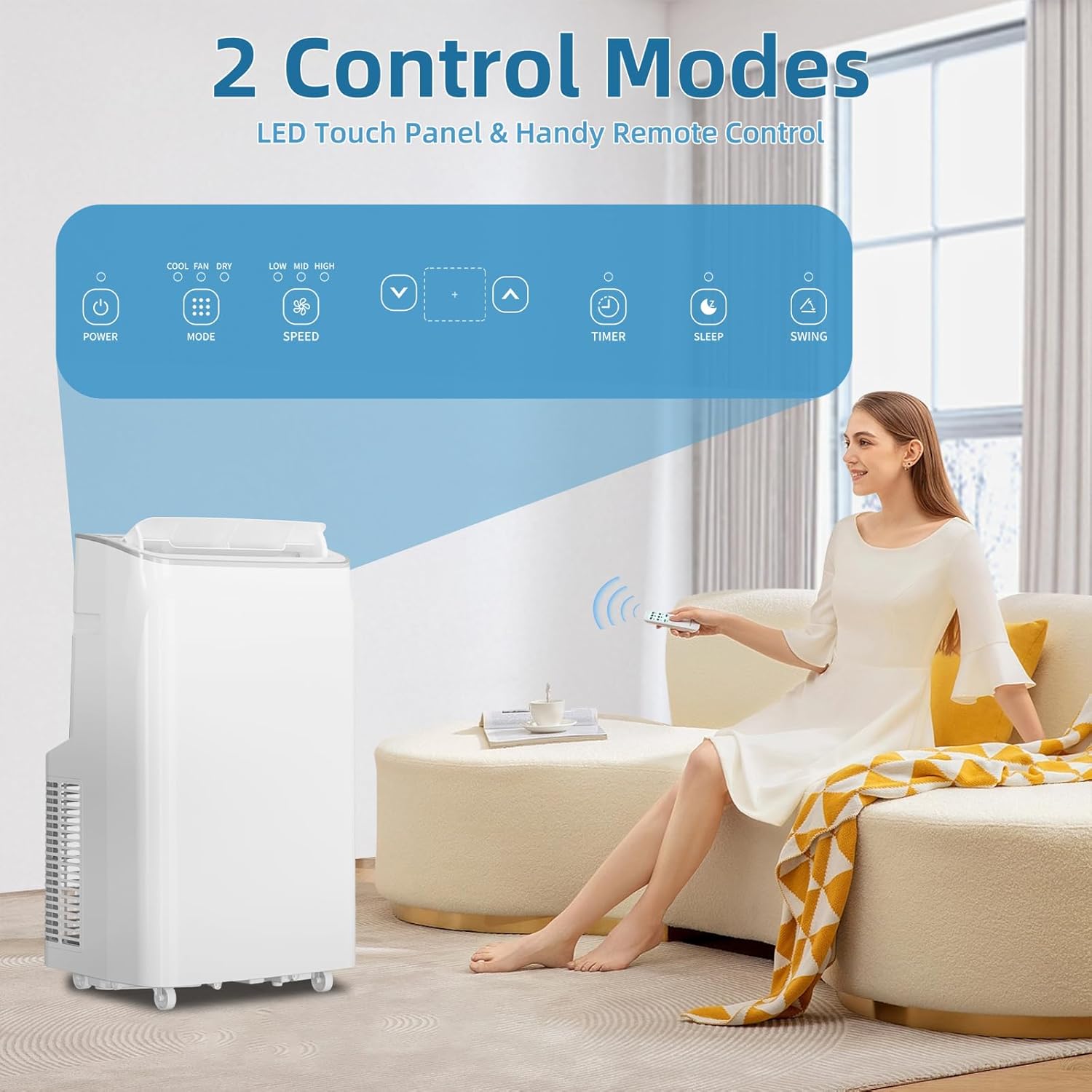 12000 BTU Portable Air Conditioners Cools Up to 550 Sq.Ft, 3-In-1 Portable AC Unit With Dehumidifier, Fan, Cooling Mode & Window Kit, Room Air Conditioner Portable for Bedroom, Living Room, Office