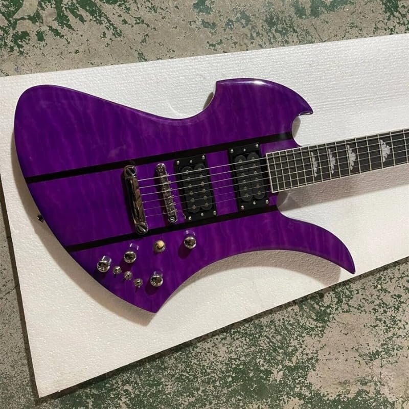 Electric Guitar with Unique Body Shape, Dual Pickups & Fixed Bridge – Full Size 6-String Solid Body Guitar in Purple Finish for Stage Performance, Studio Recording & Home Practice Musicians