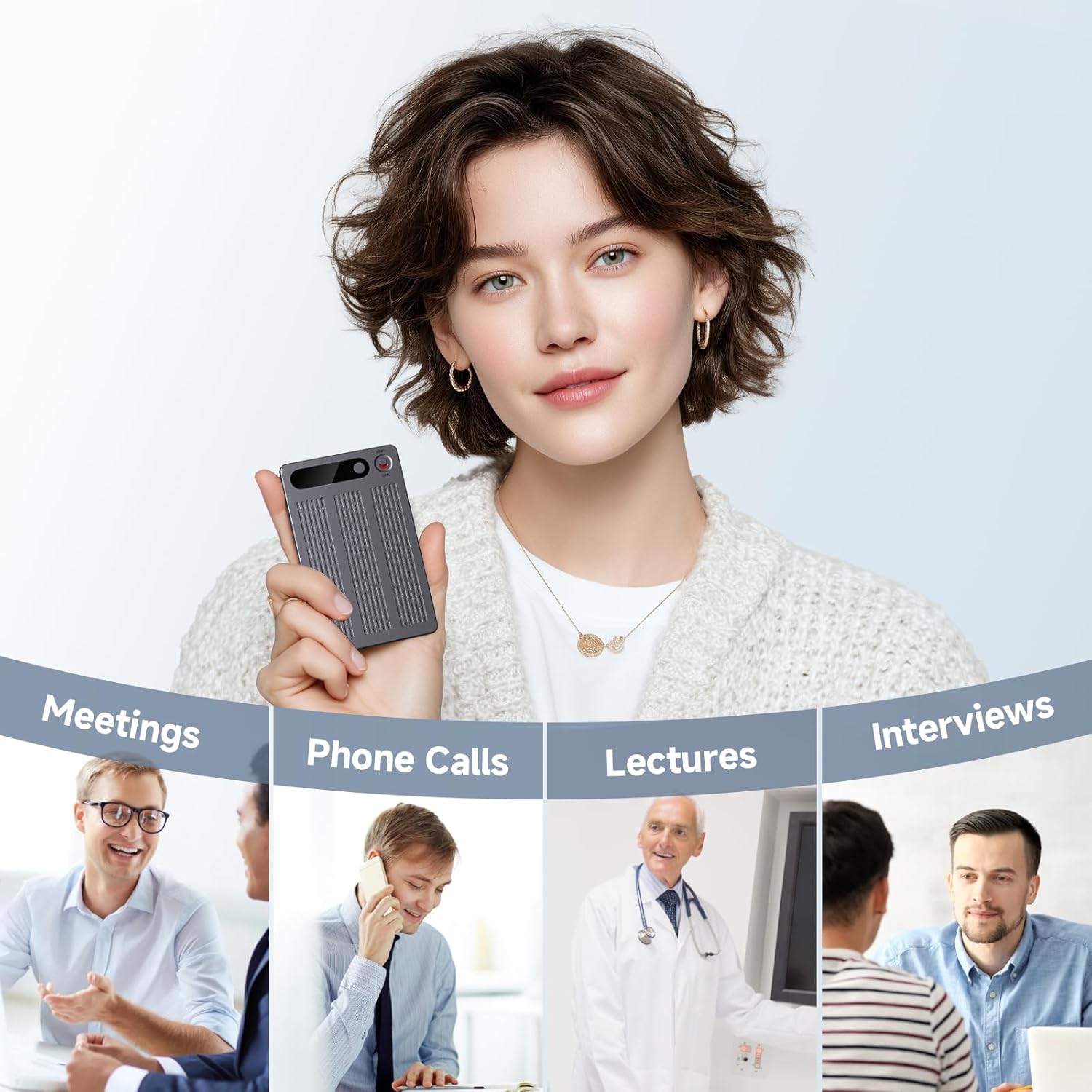 AI Voice Recorder, Note Voice Recorder with Transcribe＆Summarize, Al Noise Cancellation Technology, Two-Way Translation with APP, 80+ Languages, 64GB Memory, 120+ Templates Audio Recorder for Meeting